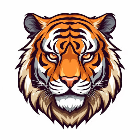 Vector illustration of angry tiger head on white background. Animal mascot.の素材