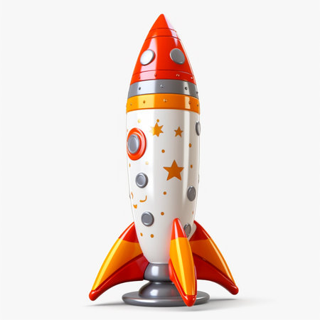 Rocket isolated on a white background. 3d rendering, 3d illustration.の素材