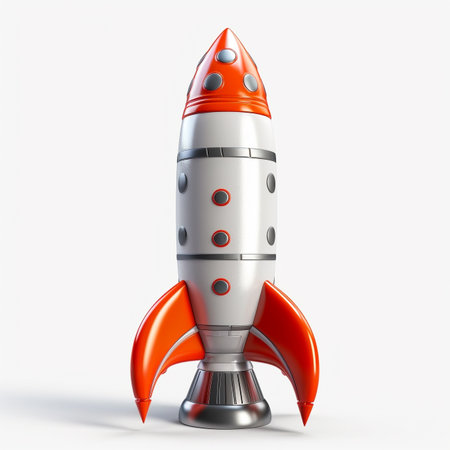 Rocket isolated on white background. 3D rendering. 3D illustration.の素材