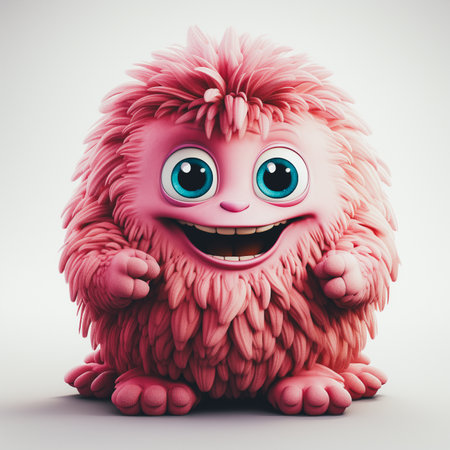 Funny pink monster isolated on white background. 3d illustration.の素材