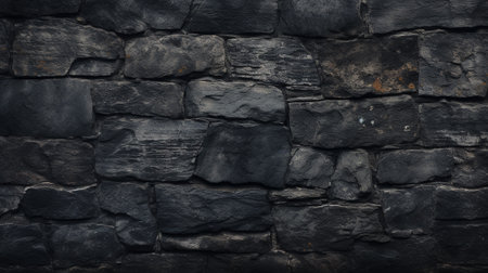 Background of black stone wall texture. Close up of black stone wall texture.の素材
