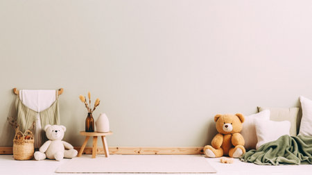 Cozy child room interior with teddy bear, copy space.の素材