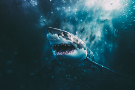 Great White Shark (Carcharodon carcharias) swimming underwaterの素材