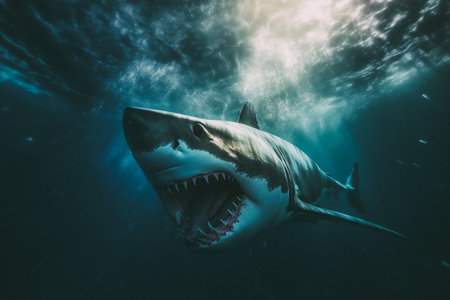 Great White Shark (Carcharodon carcharias) swimming underwaterの素材
