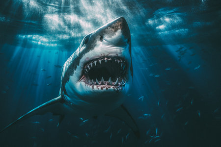 Great White Shark (Carcharodon carcharias) swimming underwaterの素材