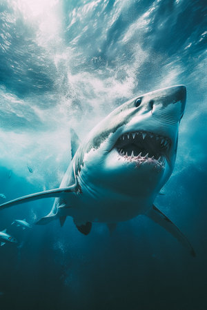 Great White Shark (Carcharodon carcharias) swimming underwaterの素材