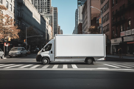 White delivery van on street in New York City, USA. 3D Renderingの素材