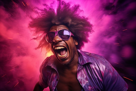 Handsome afro american man with afro hairstyle and sunglasses.の素材