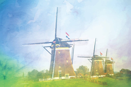 Windmills vector illustration.のイラスト素材