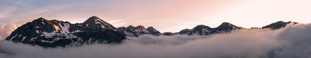 Sunset panorama taken from near the Refuge du Rulhe in the French Pyrenees. The Pic de Fontargente...
