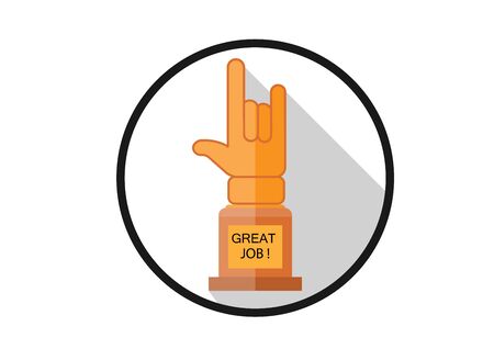 The trophy has a hand symbol showing excellence on top. And the base with the GREAT JOB message on the gold color label. Use to congratulate various activities, websites, advertisements, or festivals.のイラスト素材