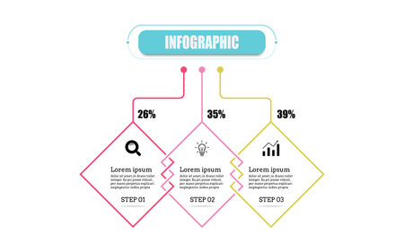Square presentation business infographic template with three options. Timeline 3 point banner elements and numbers. Business concept thin line flat infographics design for presentation with 3 steps.のイラスト素材