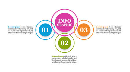 Vector circular infographic diagram three elements. Timeline for business concept with 3 steps, options, circles. Can be used for workflow layout, diagram, planning, annual report or presentation.のイラスト素材