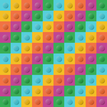 Seamless template of realistic colored plastic bricks. New generation of premium glossy plastic background. Just drop to swatches and enjoy. The amount of details is equal by shape and color.のイラスト素材