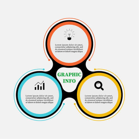 Timeline circle infographic design three elements. Present business concept with 3 steps, options, circles. Can be used for workflow layout, diagram, label, planning, annual report or presentation.	のイラスト素材