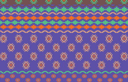 Vector seamless fabric home or wallpaper design. Pattern ethnic with geometric elements on light...