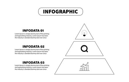 Triangular geometry design infographic business 3 options. The outline plan presents a template vector in three steps. Creative concept workflow layout, diagram, business step options, banner, and webのイラスト素材