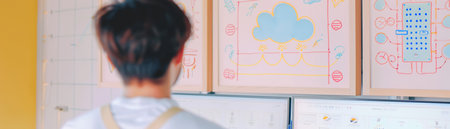 Engineer checking aeroponics system efficiency, workflow optimization tools in actionの素材