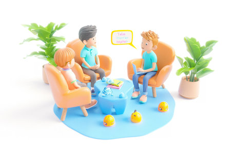 An educator teaching children about the importance of facial expressions and body language in communicationの素材