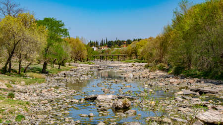 Landscape with a small river in the city of Nessebar, Bulgariaの写真素材