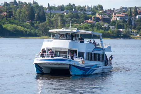catamaran arriving at the pier after your tripの写真素材