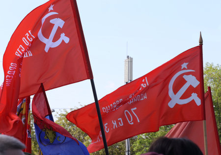 ProRussian supporters arrive at Chisinau war memorial on the 9th of May