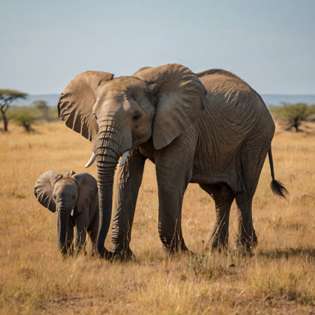 Elephant and calf in Chobe National Park, Botswana, Africaの素材