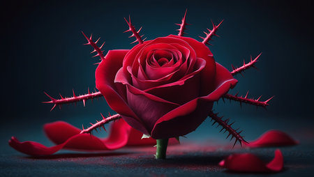 Red rose with thorn on dark background, valentines day conceptの素材