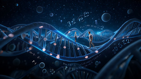Science background image with DNA molecule and human figure. 3D renderingの素材