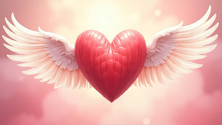 Valentine's day background with heart and wings. Vector illustration.の素材