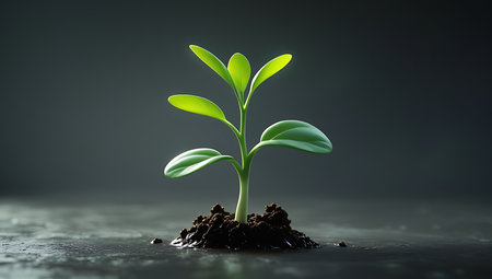 Green seedling illustrating concept of new life and development. 3d renderの素材