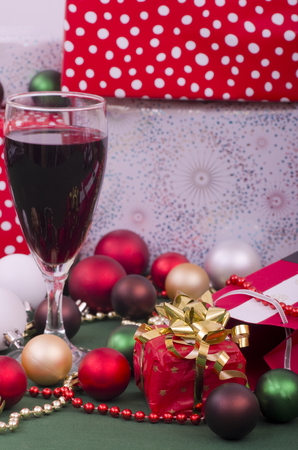 Christmas Parcels and Red Wineの写真素材