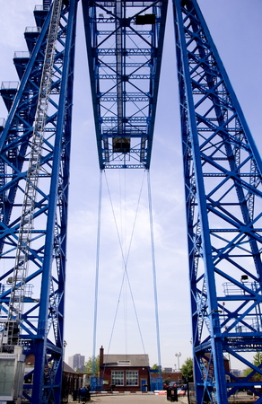 Transporter Bridge, people and vehicles are carried on a suspended Gondolaの写真素材