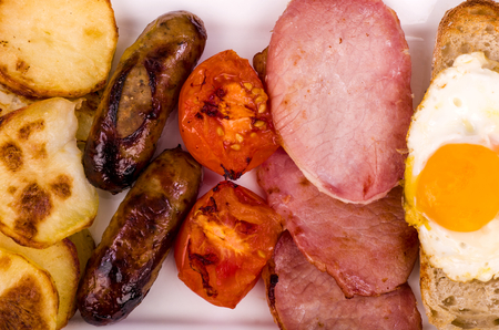 Ulster Fry Breakfast. Ulster Fry breakfast with Pan Haggerty or all-day breakfast, a selection of fried breakfast food often served with Sourdough bread and hot fresh coffee.の写真素材