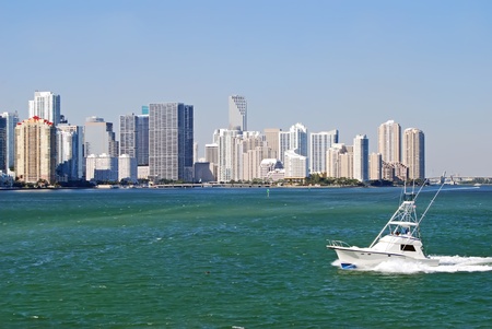 Condos and Sportfishing Boat on Biscayne Bayの写真素材
