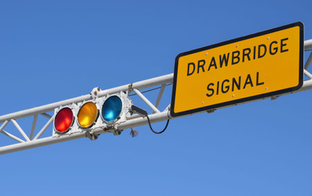 drawbridge traffic signal on a causeway in miami beachの写真素材