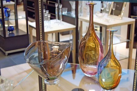 Collectible glassware on display at a department storeのeditorial素材