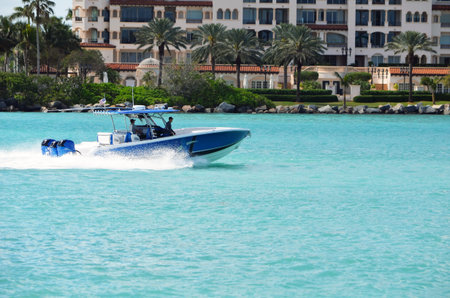 Sport fishing boat returning to port from a morning at seaの写真素材