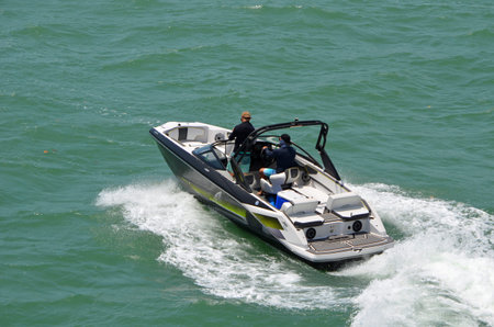 High-end open motor boat speeding on the Florida Intra-Coastal Waterway