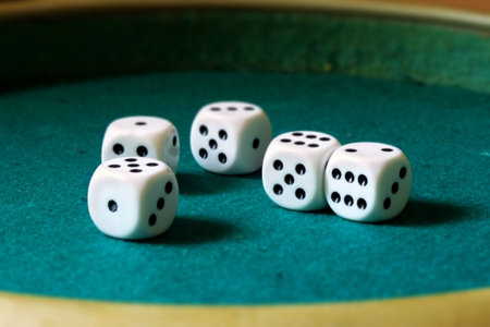 five dices on a board