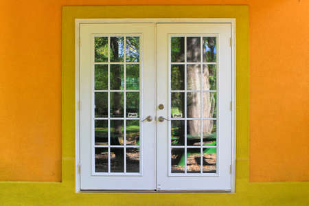 Window and orange brick wall.の写真素材
