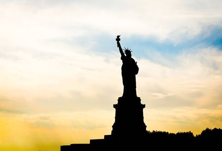 the Statue of Liberty silhouette.の写真素材