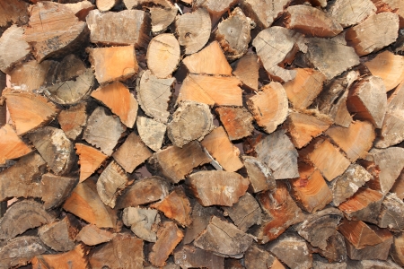 Pile of stacked firewood ready for winterの写真素材