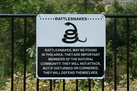 Rattlesnakes warning sign posted inside a park