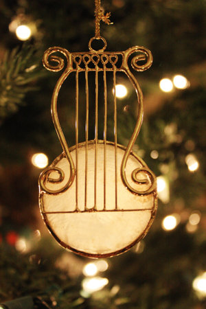 Golden Stringed Instrument Christmas Ornament Hanging on Christmas Tree