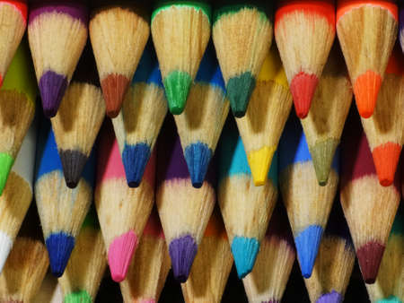 High angle close up of colored pencil points.の写真素材
