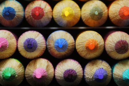 Tight head onlose up of colored pencil points.の写真素材