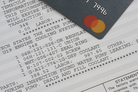 Lake Elsinore, CA, USA - October 15, 2021: Credit Card on auto repair bill.のeditorial素材
