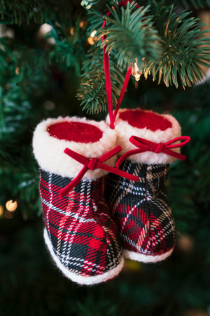 Colorful Paid Boots Christmas ornament on Christmas Tree
