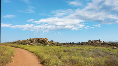 Hiking trail in Menifee, California on a beautiful sunny dayの写真素材